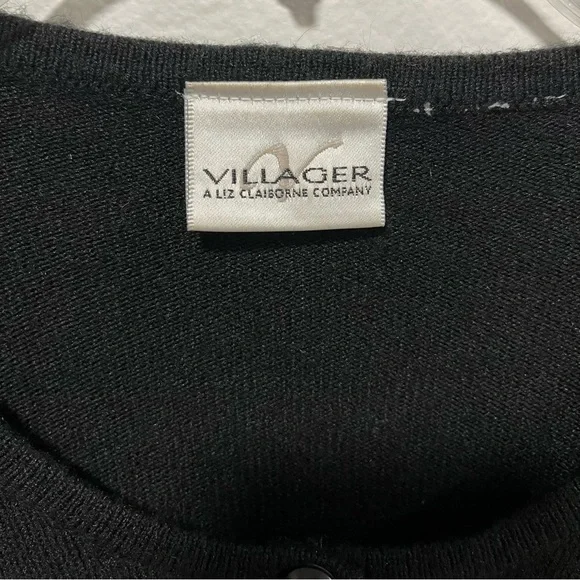 Villager by Liz Claiborne Black Beaded Cardigan, Womens Size XL - Picture 2 of 9
